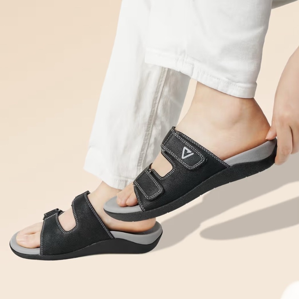 V Step Orthopedic Slides Womens Size 10 Mens 9 Black Adjustable Arch Support New - Picture 2 of 7